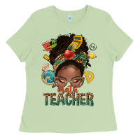 Matcha math teacher life afro messy bun Ladies Tee - NancyCooperArtShop