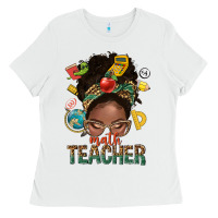 White math teacher life afro messy bun Ladies Tee - NancyCooperArtShop