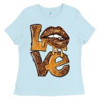 Baby Blue love leopard with lips Ladies Tee - NancyCooperArtShop