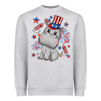 Heather Grey fourth of july hippopotamus Heavyweight Sweatshirt - CowGirlArtShop