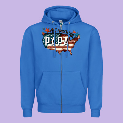 All American Papa Zipper Hoodie Designed By Fadigitalartstudio