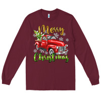 Burgundy Merry Christmas truck Long Sleeve Tee - texasbilliewilder