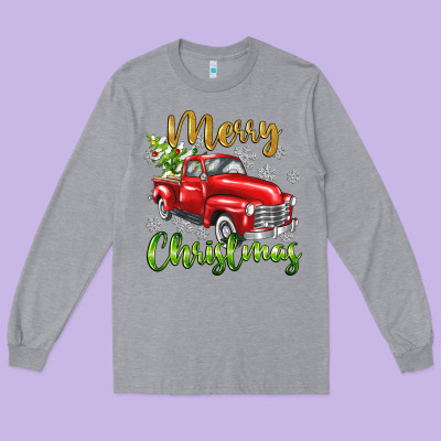 Merry Christmas Truck Long Sleeve Tee Designed By Texasbilliewilder