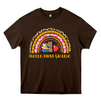 Chocolate Brown back to school rainbow hello first grade Heavy Core Tee - AdoDesignShop