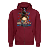 Burgundy All American mama messy bun 4th of july Zipper Hoodie - FaDigitalArtStudio