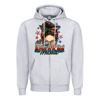 Heather Grey All American mama messy bun 4th of july Zipper Hoodie - FaDigitalArtStudio