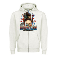 Oatmeal Heather All American mama messy bun 4th of july Zipper Hoodie - FaDigitalArtStudio