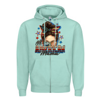All American Mama Messy Bun 4th Of July Zipper Hoodie | Teevron