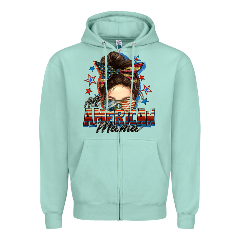 All American Mama Messy Bun 4th Of July Zipper Hoodie by FaDigitalArtStudio | Teevron
