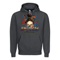 Smoke All American mama messy bun 4th of july Zipper Hoodie - FaDigitalArtStudio
