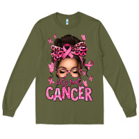 Army Green lets beat cancer afro messy bun Long Sleeve Tee - texasbilliewilder