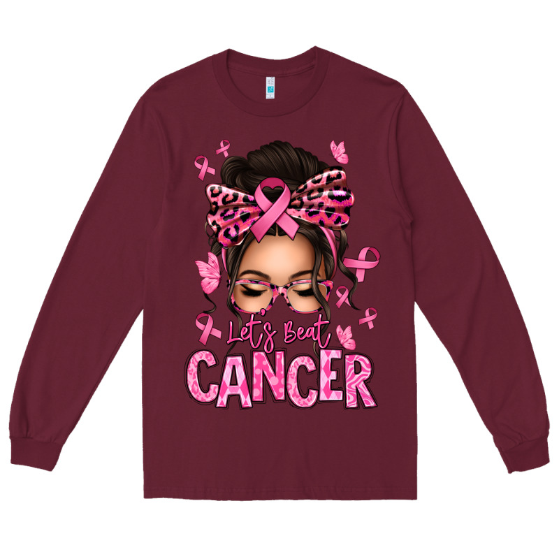 Lets Beat Cancer Afro Messy Bun Long Sleeve Tee by texasbilliewilder | Teevron
