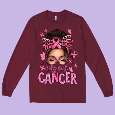 Lets Beat Cancer Afro Messy Bun Long Sleeve Tee Designed By Texasbilliewilder