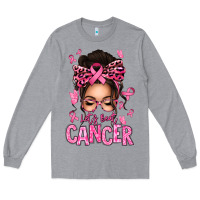 Heather Grey lets beat cancer afro messy bun Long Sleeve Tee - texasbilliewilder