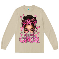 Mushroom lets beat cancer afro messy bun Long Sleeve Tee - texasbilliewilder