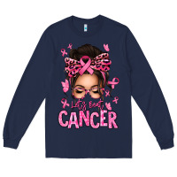 Navy lets beat cancer afro messy bun Long Sleeve Tee - texasbilliewilder