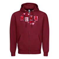 Burgundy Mother's Day mama hearts Zipper Hoodie - FaDigitalArtStudio