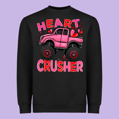 Heart Crusher Pink Monster Truck Valentine's Day Heavyweight Sweatshirt Designed By Howdyjamesfarm