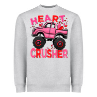 Heather Grey Heart crusher pink monster truck Valentine's Day Heavyweight Sweatshirt - HowdyJamesFarm