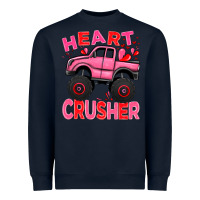 Navy Heart crusher pink monster truck Valentine's Day Heavyweight Sweatshirt - HowdyJamesFarm