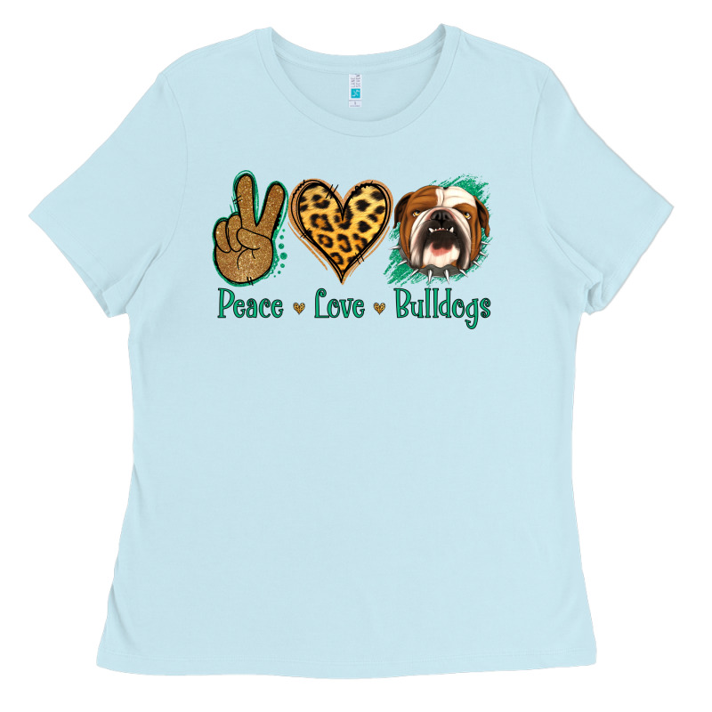 Peace Love Bulldog Ladies Tee by Jasminsmagicworld | Teevron