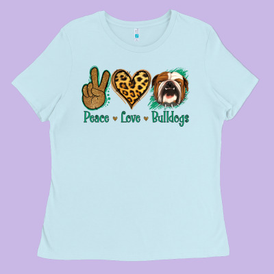 Peace Love Bulldog Ladies Tee Designed By Jasminsmagicworld