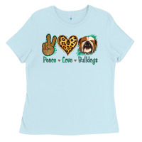 Baby Blue Peace Love Bulldog Ladies Tee - Jasminsmagicworld