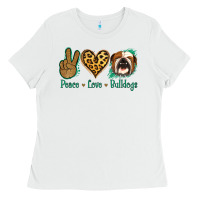 White Peace Love Bulldog Ladies Tee - Jasminsmagicworld