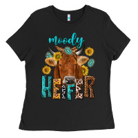 Black moody cow Ladies Tee - NancyCooperArtShop