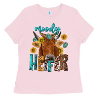 Bubblegum Pink moody cow Ladies Tee - NancyCooperArtShop
