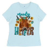 Baby Blue moody cow Ladies Tee - NancyCooperArtShop