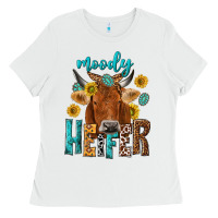White moody cow Ladies Tee - NancyCooperArtShop