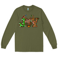 Army Green Christmas Joy Reindeer Long Sleeve Tee - RanaPortraitStore