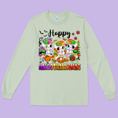 Happy Hallothanksmas Unicorns Long Sleeve Tee Designed By Texasbilliewilder