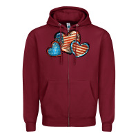 Burgundy American flag hearts 4th of july Zipper Hoodie - FaDigitalArtStudio