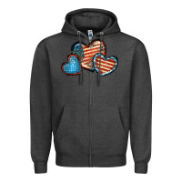 Charcoal Heather American flag hearts 4th of july Zipper Hoodie - FaDigitalArtStudio