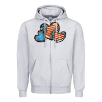 Heather Grey American flag hearts 4th of july Zipper Hoodie - FaDigitalArtStudio