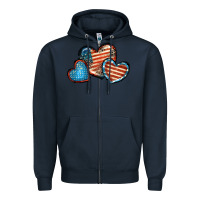 Navy American flag hearts 4th of july Zipper Hoodie - FaDigitalArtStudio