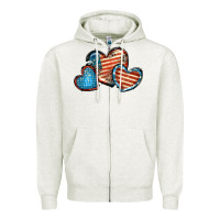 Oatmeal Heather American flag hearts 4th of july Zipper Hoodie - FaDigitalArtStudio