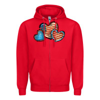 Red American flag hearts 4th of july Zipper Hoodie - FaDigitalArtStudio