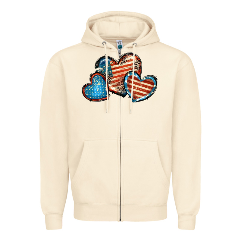 American Flag Hearts 4th Of July Zipper Hoodie by FaDigitalArtStudio | Teevron
