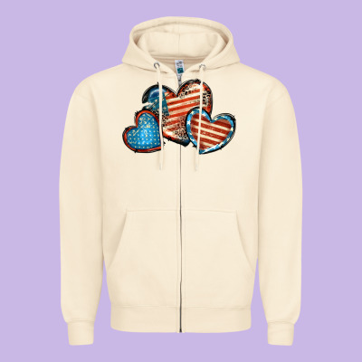 American Flag Hearts 4th Of July Zipper Hoodie Designed By Fadigitalartstudio