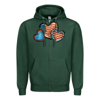 Sports Green American flag hearts 4th of july Zipper Hoodie - FaDigitalArtStudio
