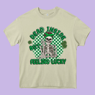 Dead Inside But Feeling Lucky Heavy Core Tee Designed By Maliassmallbusiness
