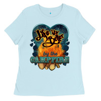 Baby Blue life is better by the campfire Ladies Tee - NancyCooperArtShop