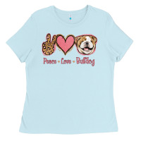 Baby Blue Peace Love Bulldog Ladies Tee - Jasminsmagicworld