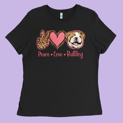 Peace Love Bulldog Ladies Tee Designed By Jasminsmagicworld
