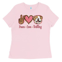 Bubblegum Pink Peace Love Bulldog Ladies Tee - Jasminsmagicworld