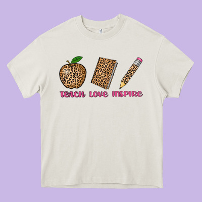 Teach Love Inspire Leopard Heavy Core Tee Designed By Adodesignshop
