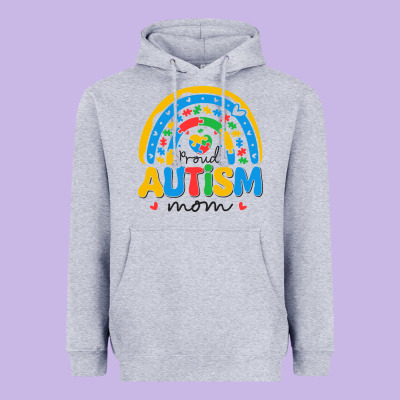 Proud Autism Mom Rainbow Heavyweight Hoodie Designed By Cowhidedigitalart
